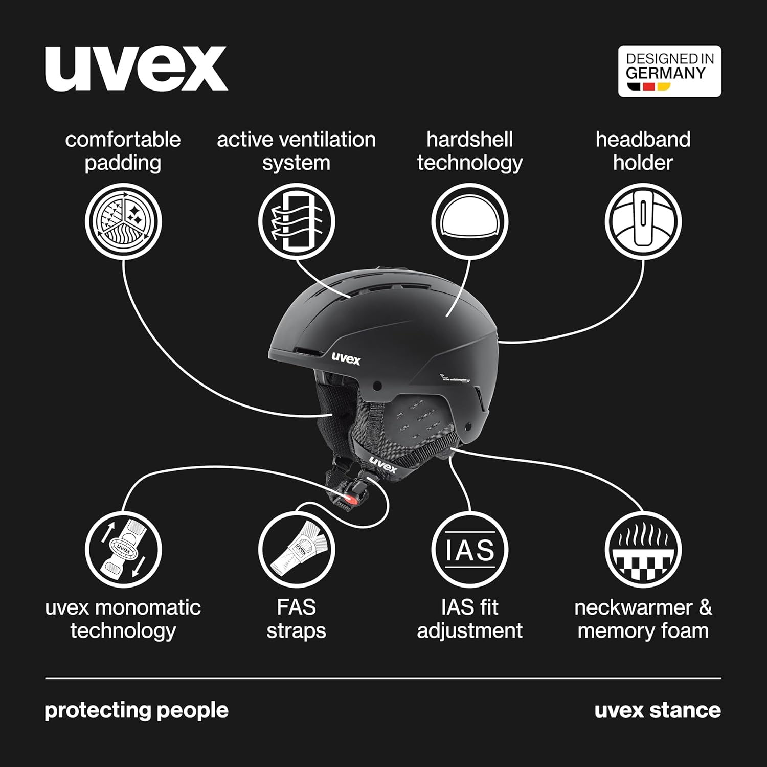 Uvex Stance, Casque de Ski, Adulte Unisexe, Black Matt, 58-62 cm