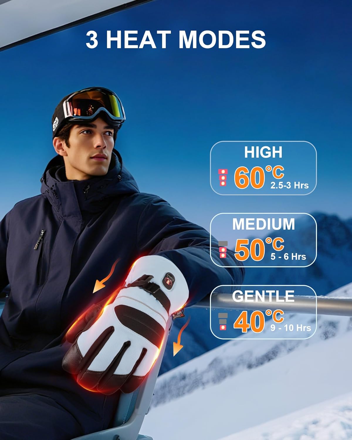 Gants chauffants avec batterie pour homme et femme – Jusqu'à 10 heures de chaleur et d'étanchéité, charge rapide USB-C PD, Thinsulate, compatible avec écran tactile, pour le ski et la bleu M
