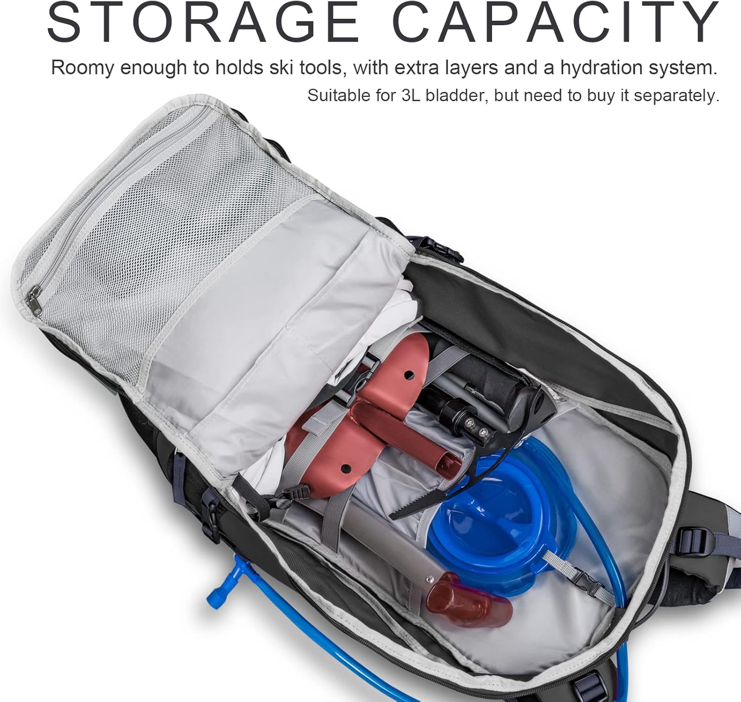 Sac à Dos de Ski,Outdoor Backpack Sports d'hiver 30L Noir