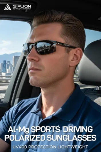 Homme Lunettes De Soleil Sport Polarisées pour Homme avec monture en Al-Mg métal Cadre Super Léger UV400 CAT 3 CE Noir