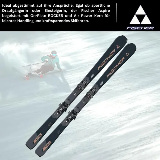 Fischer Aspire SLR Skis alpins Carving pour femme On-Piste-Rocker avec fixation RS9 SLR Z3-9 Convient pour les débutants et les confirmés 155cm