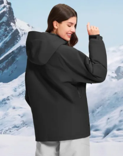 Veste de snowboard pour femme - Imperméable - Coupe-vent - Respirante - Chaude - Avec capuche et jupe pare-neige amovible - Veste de ski fonctionnelle baggy pour le ski et le snowboard Noir M