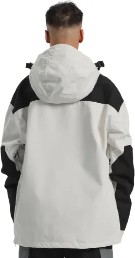 Veste de Ski et Snowboard pour Homme - Multi-poches Ample Baggy Unisexe Imperméable Coupe-vent Respirant Chaud à Capuche L Blanc & Noir