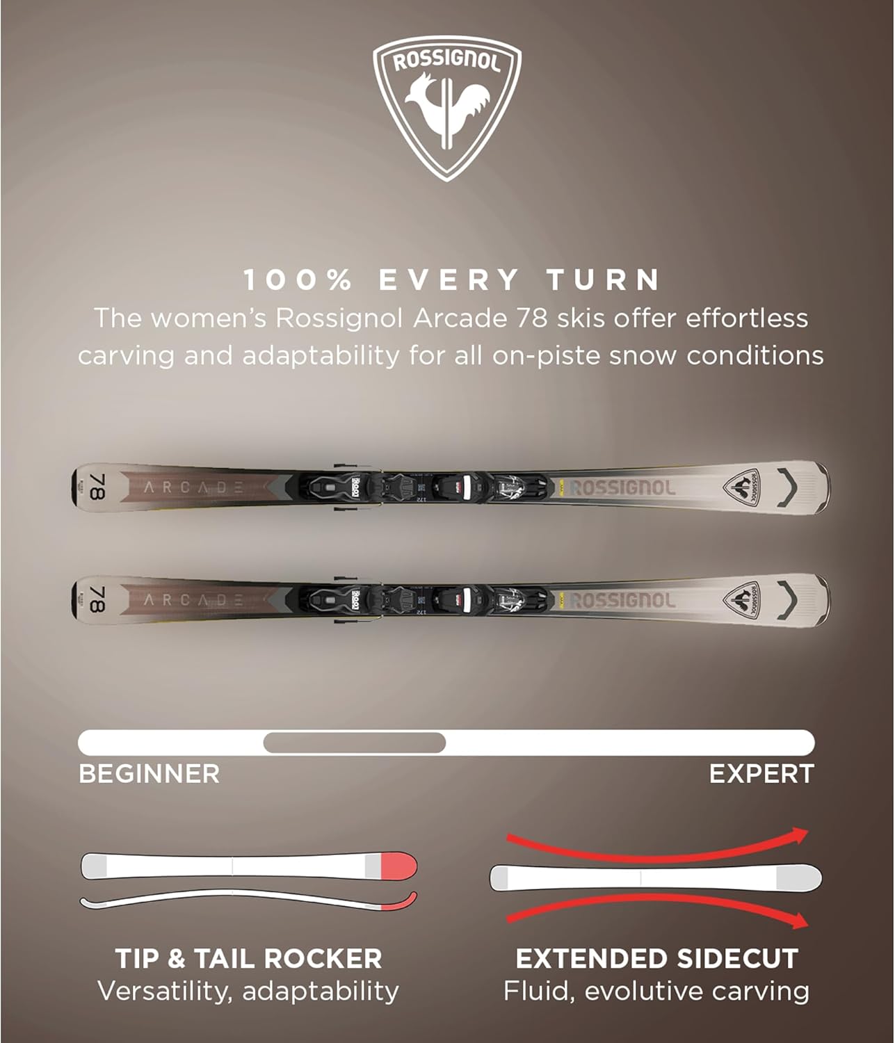 Arcade 78° Xpress Skis avec fixations pour homme et femme 172