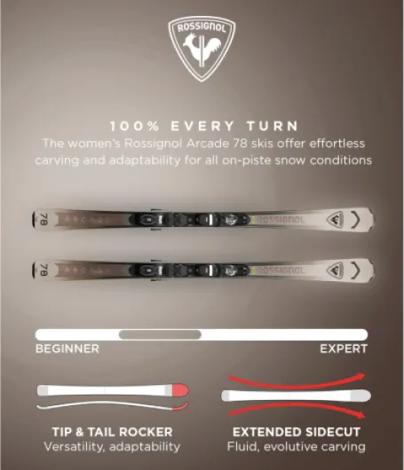 Arcade 78° Xpress Skis avec fixations pour homme et femme 172