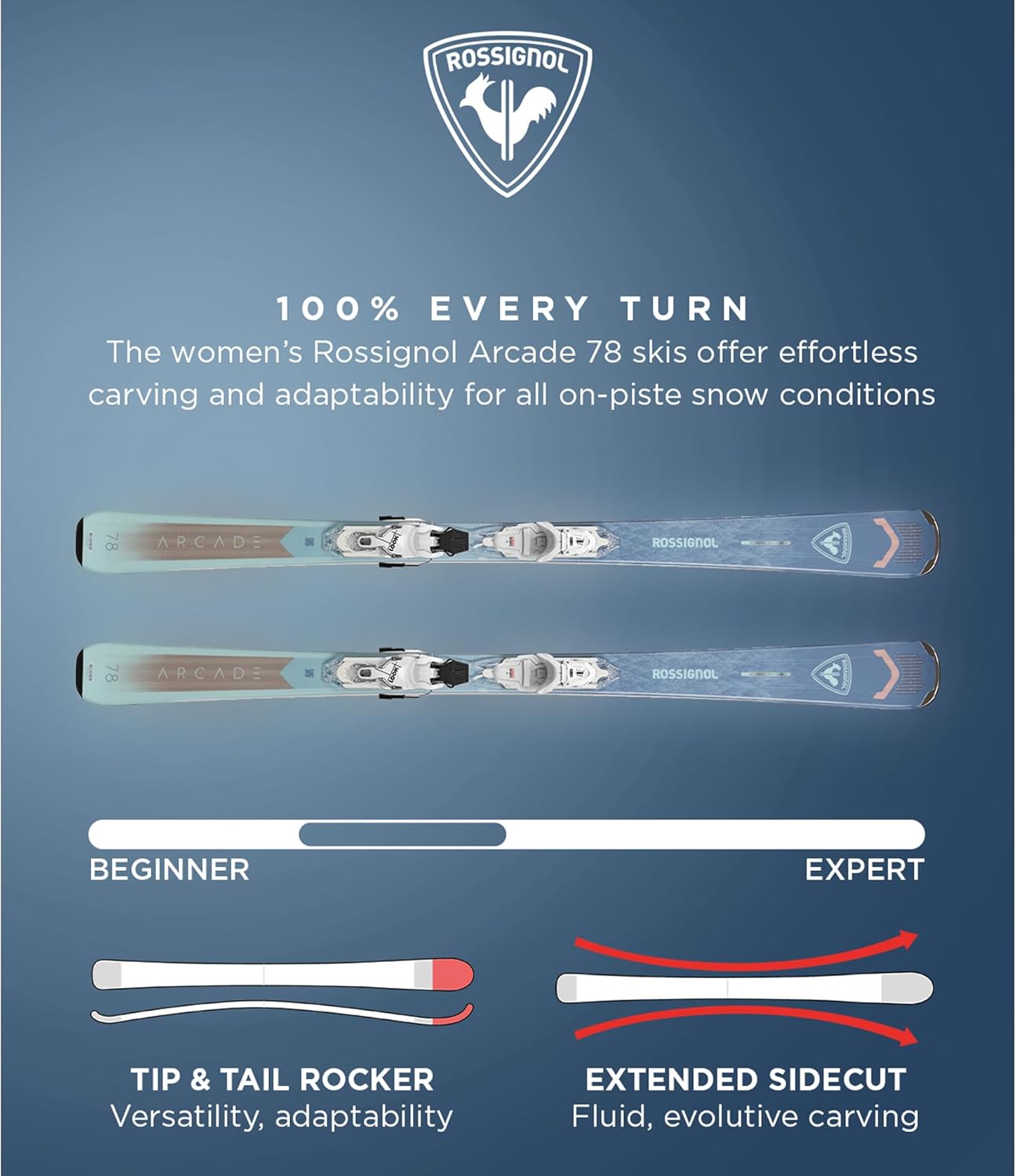 Arcade 78° Xpress Skis de descente avec fixations pour femme 148