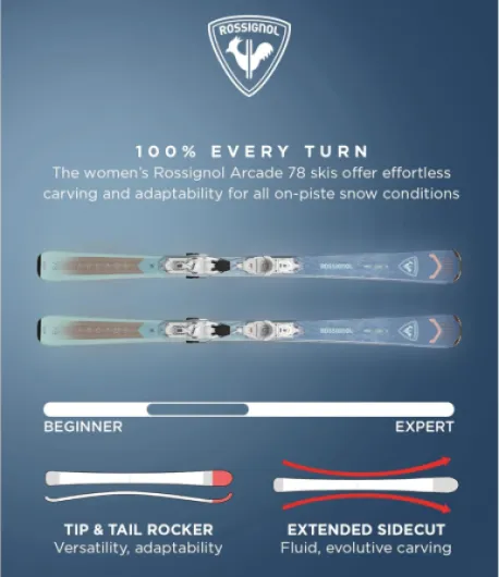 Arcade 78° Xpress Skis de descente avec fixations pour femme 148