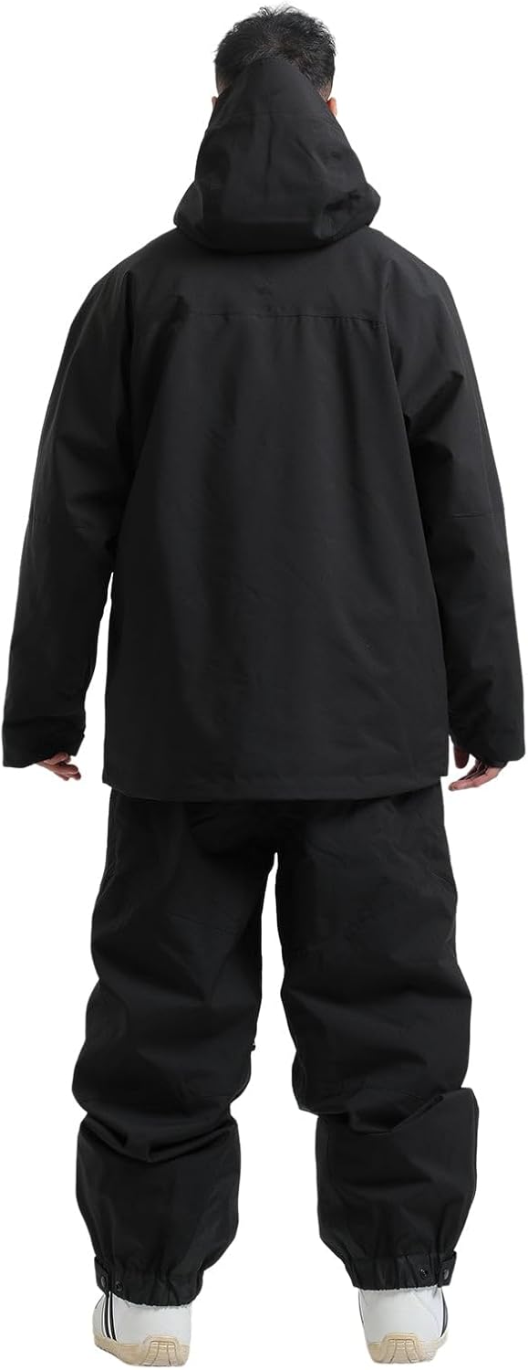 Ensemble Veste et Pantalon de Ski et Snowboard Homme - Baggy Ample Plusieurs Poches Unisexe Imperméable Coupe-Vent Respirant Chaud à Capuche XL Noir