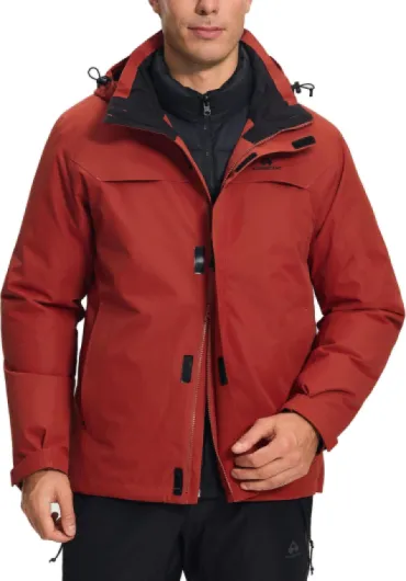 Veste de ski 3 en 1 pour homme avec doublure en duvet, imperméable et coupe-vent - Veste de snowboard chaude avec capuche réglable Vermilion rouge XL