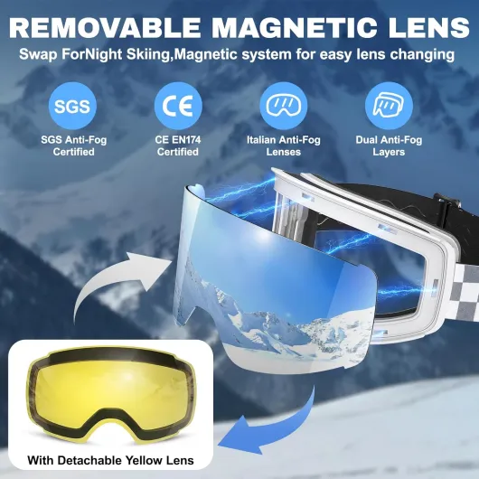 Kit de Lunettes de Ski Magnétique, avec 2 écran Détachable, Lunettes de Neige Torique Design, Anti-UV, Anti-buée, Coupe-Vent, Masques de Ski pour Homme & Femme