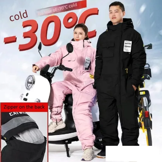 Blouson De Moto D’Hiver Une Pièce Moto Combinaison Coupe-Vent Résistante Au Froid Adultes Surcombinaison Imperméable Équipement De Ski De Fond Combinaison De Ski De Pêch, Black, XXL Noir XXL