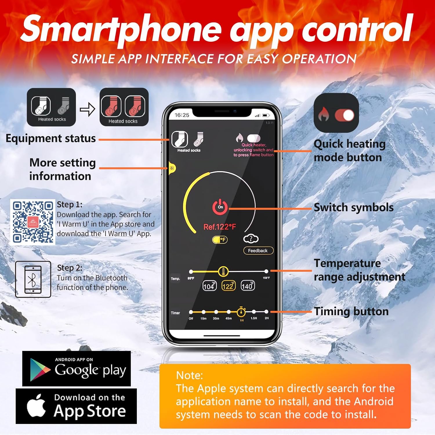 Heated Socks, 2023 Rechargeable Heated Socks, 5000 mAh Extra Large Battery, Long Life Up to 65 °C Large Heating Area, Suitable for Outdoor Skiing, Winter Camping, Hiking Taille de l'application : 36-48