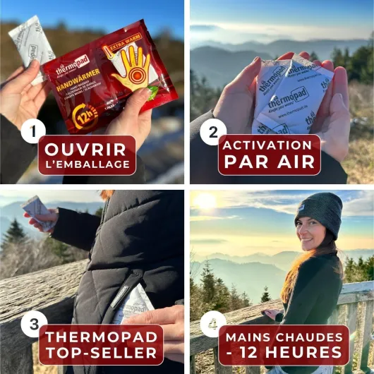 THERMOPAD Chauffe-Mains – L'ORIGINAL : 5, 10 ou 30 Paires de chaufferettes pour jusqu'à 12 Heures de Chaleur dans Les Gants ou dans la Poche - activé par l'air - Utilisation immédiate