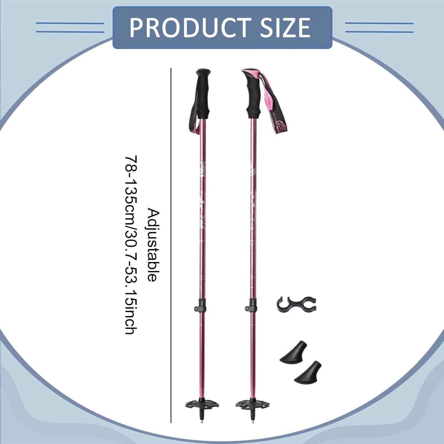 Bâtons de Ski Multifonctions Ergonomiques et Réglables, en Alliage d'Aluminium, Bâtons de Ski Télescopiques Adultes et Enfants, Parfaits pour Pistes et Hivernales en Plein Air Rose