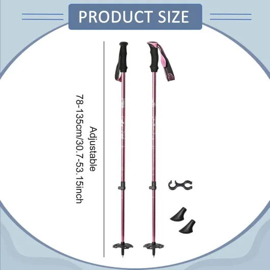 Bâtons de Ski Multifonctions Ergonomiques et Réglables, en Alliage d'Aluminium, Bâtons de Ski Télescopiques Adultes et Enfants, Parfaits pour Pistes et Hivernales en Plein Air Rose
