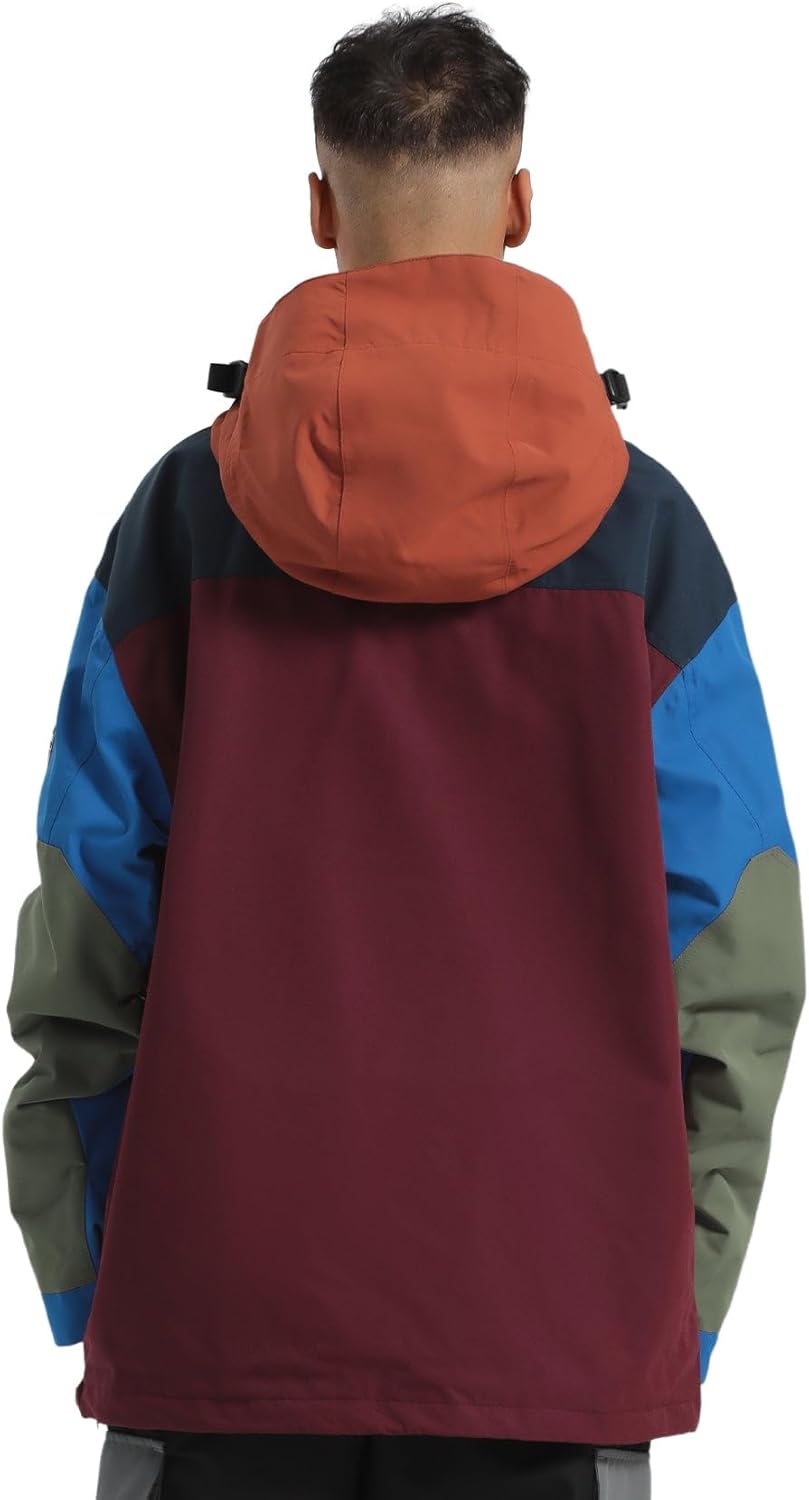 Veste de Ski et Snowboard pour Homme - Multi-poches Ample Baggy Unisexe Imperméable Coupe-vent Respirant Chaud à Capuche L Multicolore