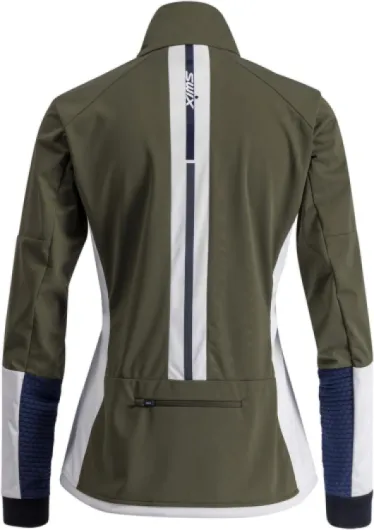 Swix Active Ski de Fond Durable Confortable Coupe-vent Respirant Softshell Dynamic Jacket Vestes de ski Femme S Olive/blanc brillant