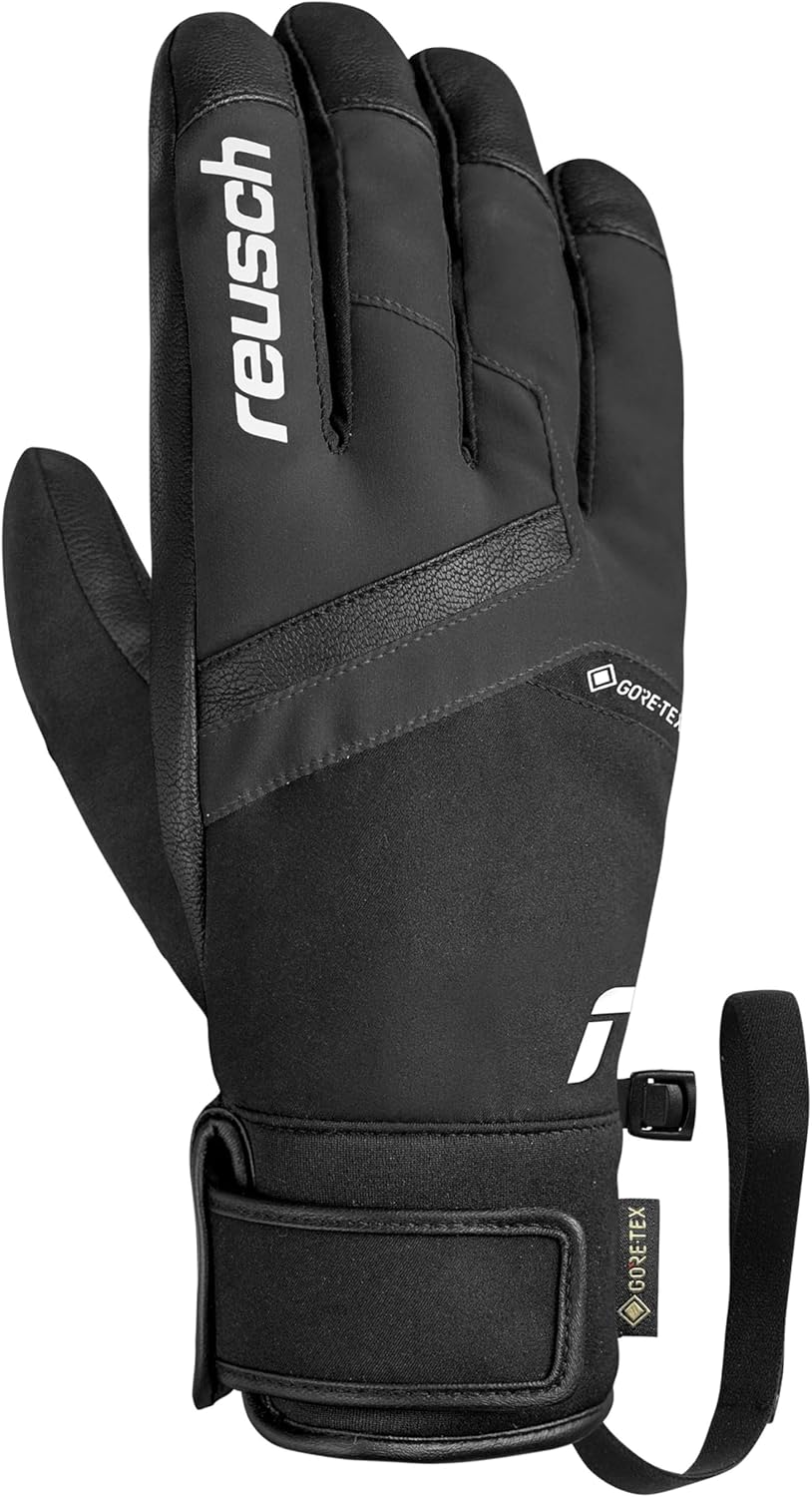 Reusch Booster Gore-TEX Gants de Ski Unisexes – Imperméables, Coupe-Vent, Respirants, Isolation R-LOFT, Cuir végétalien, Softshell Premium, Cuff serré, Sports d'hiver pour Homme et Femme 8 Noir et blanc.