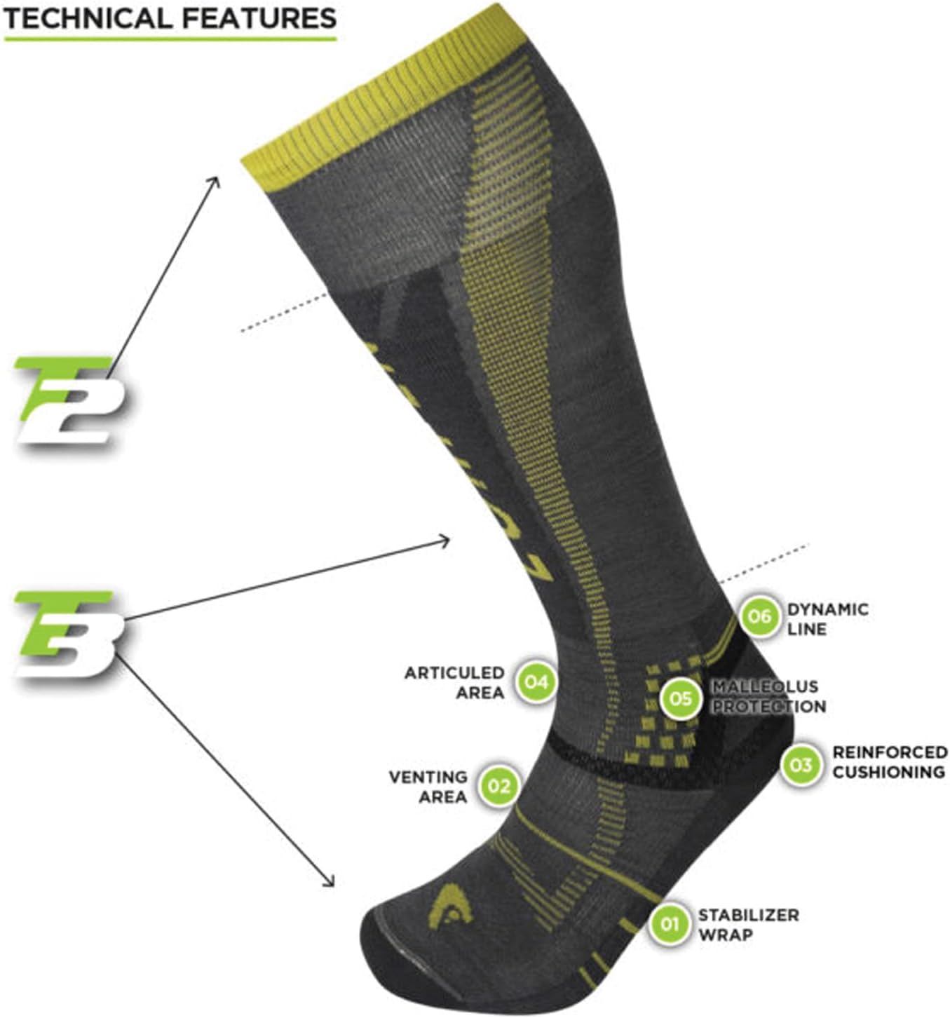 Lorpen T3 Chaussettes de ski ultra légères pour homme, idéales pour les sports d'hiver, respectueuses de l'environnement et durables, hautes et rembourrées, gris, taille L