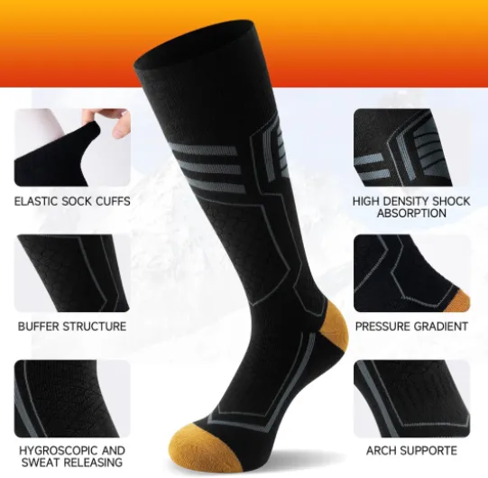 Chaussettes de Ski Haute Performance Homme Femme 43-46 39-42 47-50 35-38 Chaussettes Hiver Chaudes Épais Coussin Chaussettes Longues Thermiques Respirant pour Ski Travail Randonnée 2 Paires 47-50 Noir