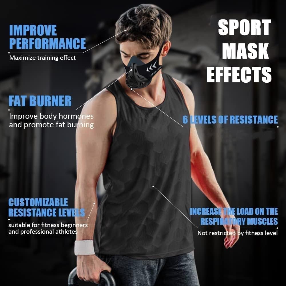 Sport Masks for Fitness Running Training High Altitude Face Mask for Resistance,Cardio,Endurance Improving One-size Noir