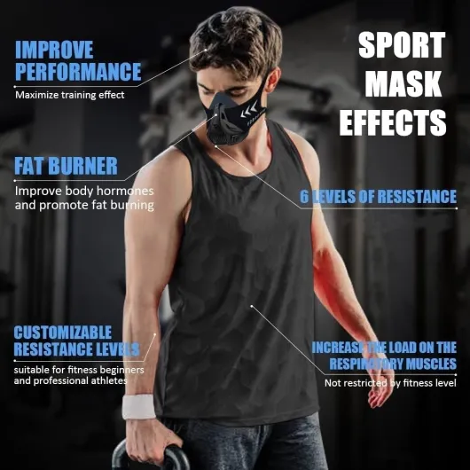 Sport Masks for Fitness Running Training High Altitude Face Mask for Resistance,Cardio,Endurance Improving One-size Noir