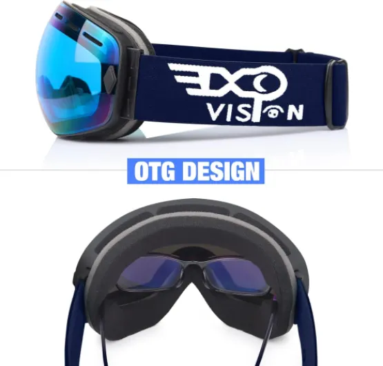EXP VISION Lunettes de ski et de planche à neige pour hommes, femmes, jeunes, anti-buée, OTG - Verres sphériques amovibles M Vert