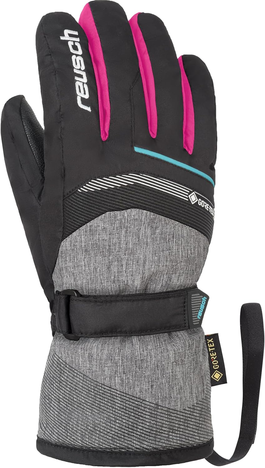 Reusch Bolt Gore-TEX Junior, Gants d'hiver Chauds, imperméables, Coupe-Vent et Respirants Gants de Ski pour Les Enfants Kids Adolescents Filles et garçons noir-gris-rose 6