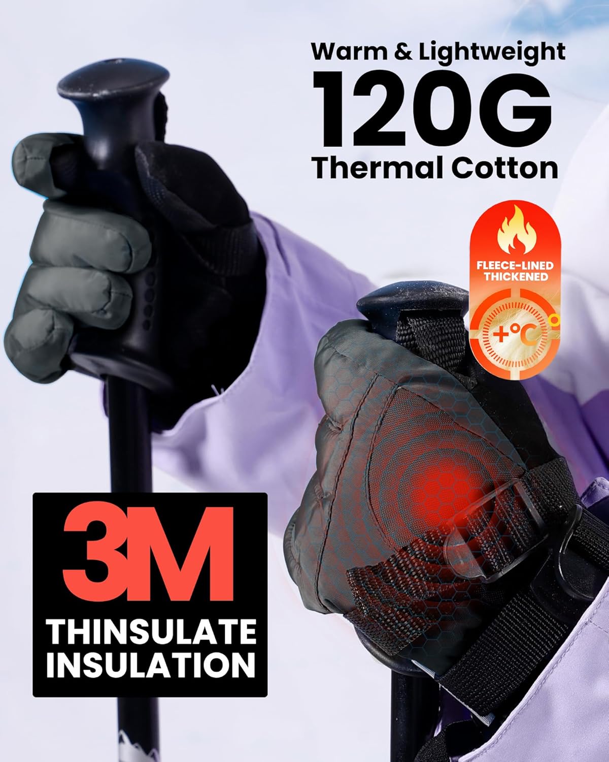 OutdoorMaster Gants de Ski pour Enfants, 3M Thinsulate, Gants Thermiques Coupe-Vent et imperméables pour l'hiver pour garçons et Filles, Ski, Snowboard, Sports d'hiver S Noir