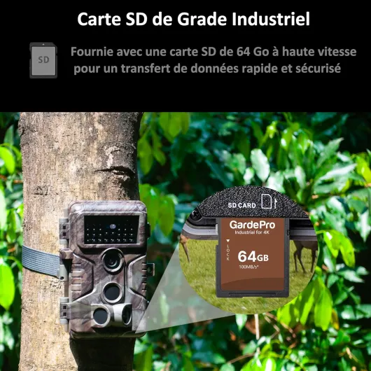 A3S Caméra de Chasse Carte SD 64G 64MP 1296P H.264 Vidéo, Vitesse de Dclenchement 0,1s et Angle de Dtection 120°, Jusqu' 30m Camera Chasse Infrarouge Vision Nocturne, No Glow IR LEDs, IP66