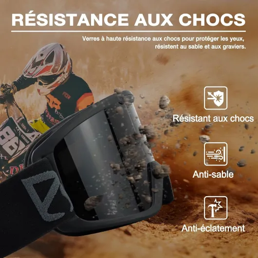 SPOSUNE Masques de ski et de snowboard Coupe-vent, anti-buée, protection UV pour hommes et femmes - Moto tout-terrain, moto, VTT, tout-terrain, OTG Noir et gris