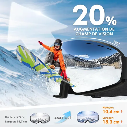 DADA-PRO ‌Masque de Ski Homme Lunettes de Ski Femme OTG - Verre Sphérique Ultra HD & Technologie Anti-Buée Brevetée, UV400 Protection, Vision Plus Large, Compatible avec Casque Ski Goggles Orange