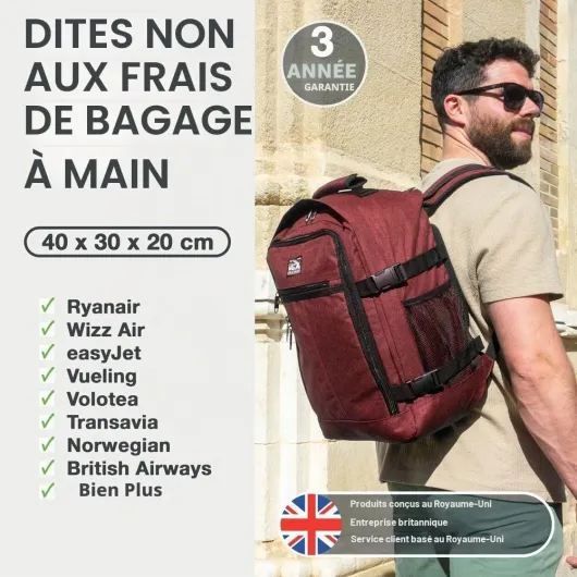 Metz 24L Sac à Dos Cabine 40x30x20 cm – Bagage à Main Ryanair (Taille Sous Siège) – Compatible Wizz Air, Vueling, EasyJet – Fabriqué en Polyester Recyclé rPET 40 x 30 x 20 cm Oxide Rouge