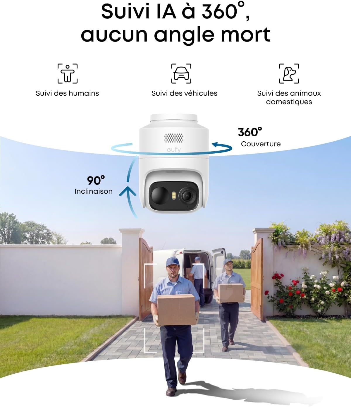 EufyCam C37, caméra Surveillance WiFi extérieure sans Fil, Suivi IA motorisé à 360°, Solaire 2K, détection de Personnes/Animaux/véhicules, sans Frais, Carte microSD Non Incluse 1 Caméra