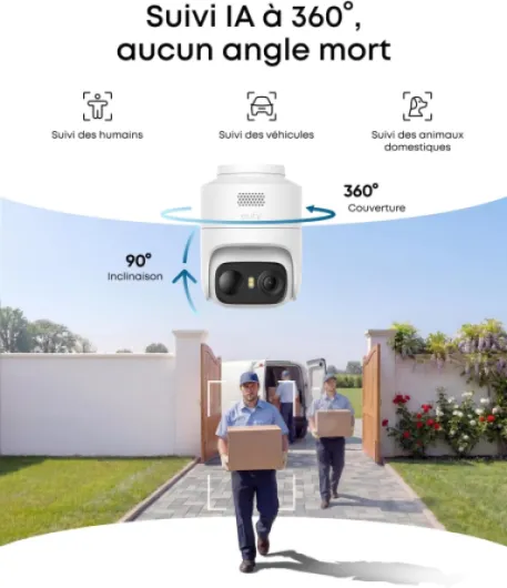 EufyCam C37, caméra Surveillance WiFi extérieure sans Fil, Suivi IA motorisé à 360°, Solaire 2K, détection de Personnes/Animaux/véhicules, sans Frais, Carte microSD Non Incluse 1 Caméra