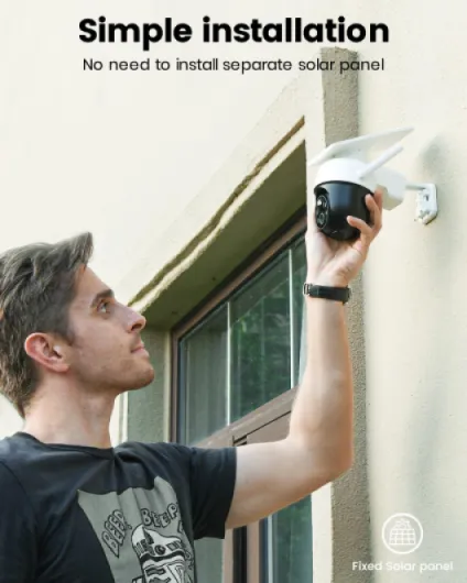 2K Camera Surveillance WiFi Exterieure sans Fil Camera Solaire WiFi Exterieur, 3MP 360°Panoramique PTZ, Suivi Automatique, Vision Vocturne, Alarme Lumineuse et Sonore, Audio Bidirectionnel 1 Paquet