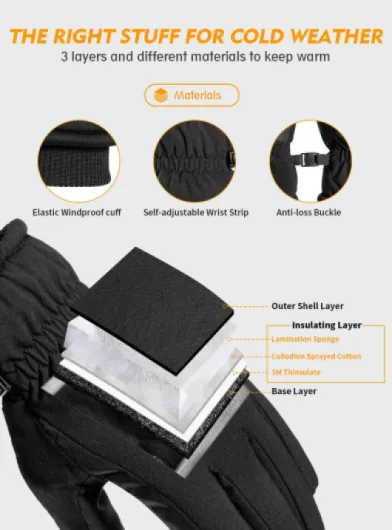 TRENDOUX Gants Hiver Homme Femme - sous Gants Ski Homme Thermique Idéal pour Scooter Snowboard de Cyclisme Anti Froid, Sport de Plein Air Vélo Running VTT Chauffants Moto, Gants Tactiles Femme Chaud Noir L