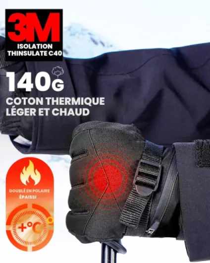 OutdoorMaster Gants de Ski et de Neige pour Homme et Femme 3M Thinsulate, Gants d'hiver Chauds pour écran Tactile, Thermiques et imperméables avec Double Poche pour Le Ski, Le Snowboard, Les Sports Noir M