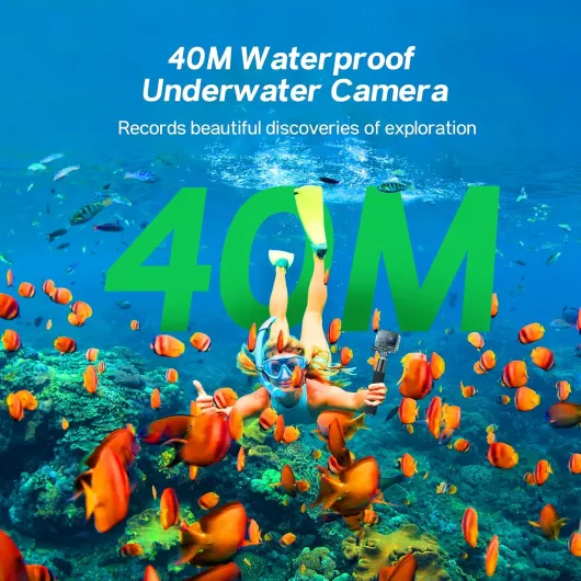 Caméra Sport 4K 30FPS 20MP Caméscope WiFi, Appareil Photo Étanche 40M, 170°Grand-Angle Webcam avec Microphone Externe, EIS Anti-Vibration, Batterie 2x1050mAh, d'accessoires