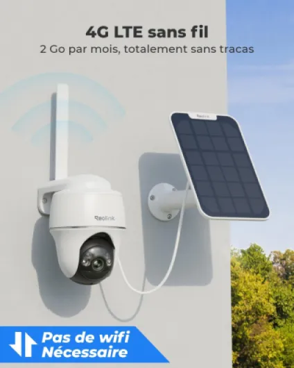 3G/4G LTE Camera Surveillance Extérieure avec Carte SIM+microSD 32Go, 5MP Caméra Solaire PT, Détection Intelligente, Vision Nocturne Couleur, Audio Bidirectionnel, Go PT Plus+Panneau Solaire Blanc