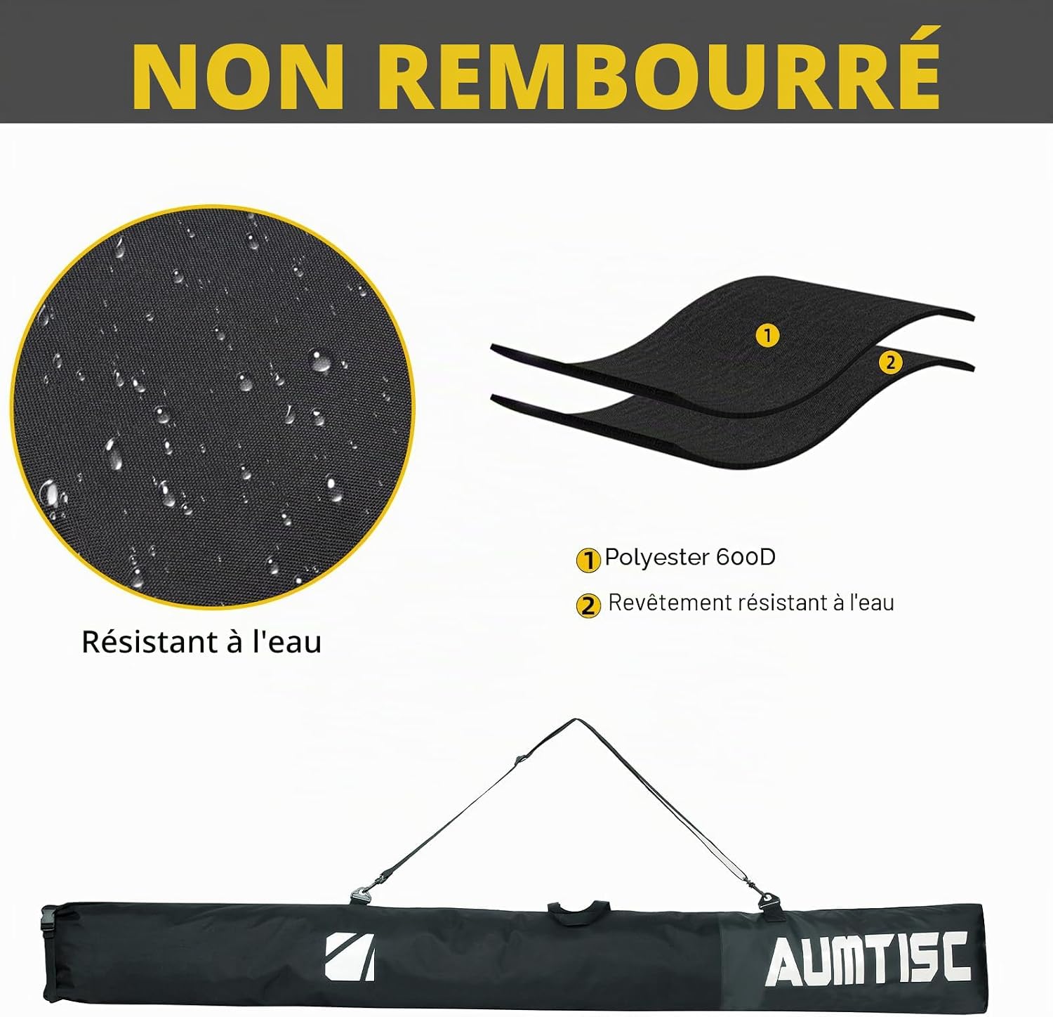 Sac De Ski Et Sac De Bateau CombinéS Et RembourréS pour 1 Paire De Chaussures De Ski Sac De Ski avec Longueur RéGlable Jusqu'à 200 Cm Non Rembourré Blanc