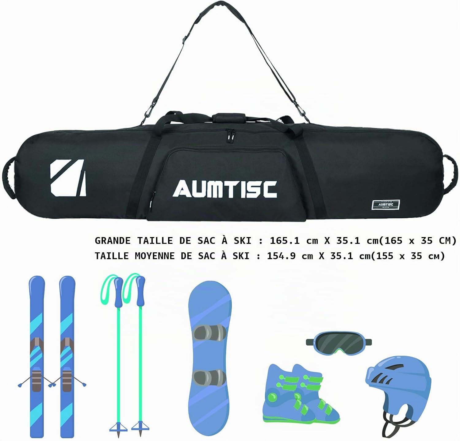 Sacs de Snowboard, Housse Snowboard,Sacs de Planche, Sac de Ski, équipement de Ski, Stockage de Snowboard, Sac de Ski rembourré pour Snowboard, équipement de Ski, Sac de Voyage pour Ski Blanc 165 cm