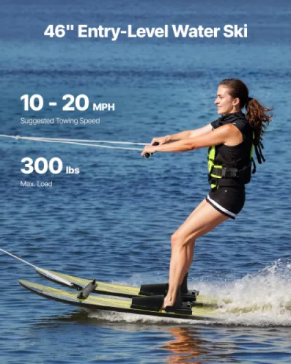 Combo Skis Nautiques 116,8 cm, Matériels de Ski Nautique avec Fixations Réglables X-7, Corde à Double Poignée et Barre Stabilisatrice Amovible, Ensemble d'Entraînement pour Sport sur l'eau